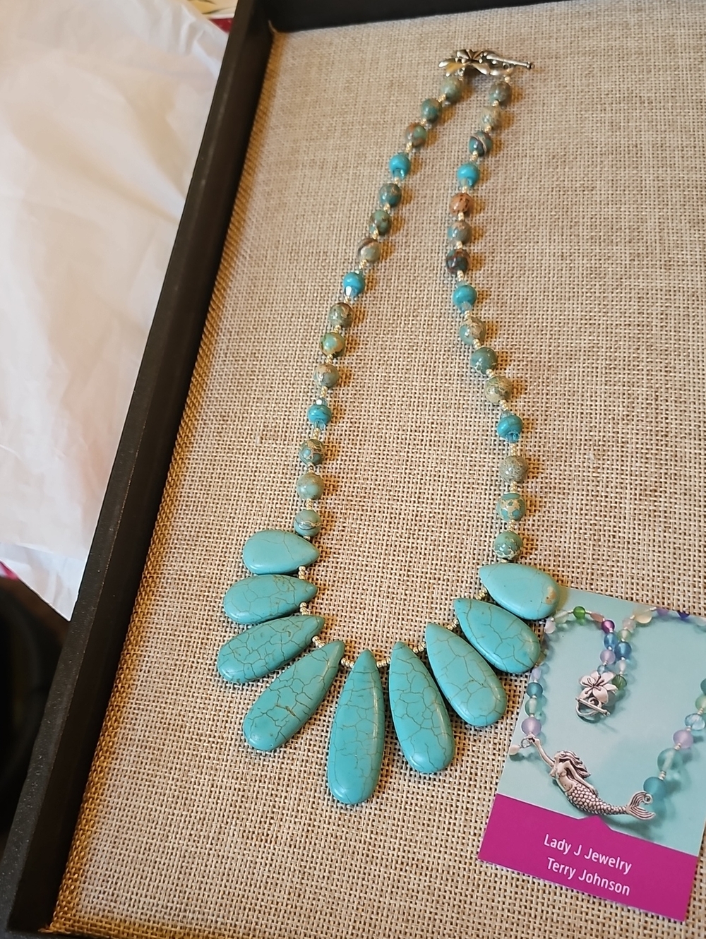 Lady J Jewelry Handcrafted Howlite and Jasper Statement Necklace 21"
